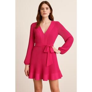 Sz M Milly Liv ASA TV Pink Pleated Ruffle Mini Dress Chic Party Cocktail Style